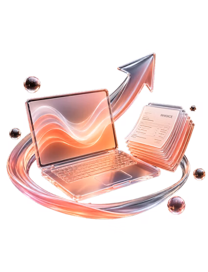 Digital invoice workflow with upward growth arrow