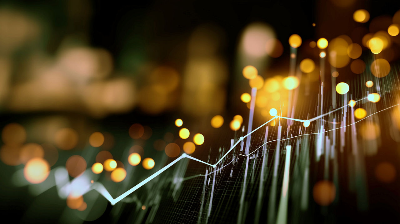 Abstract financial data chart with glowing lines