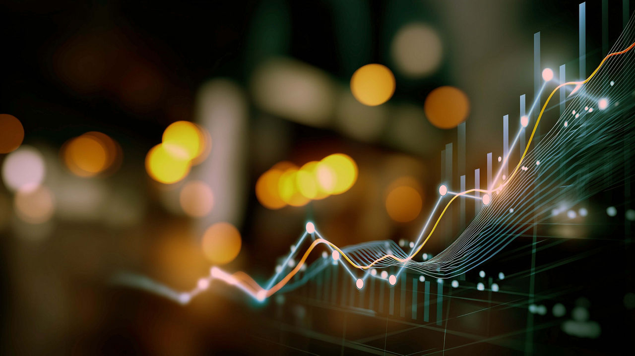 Abstract financial data chart with bokeh lights