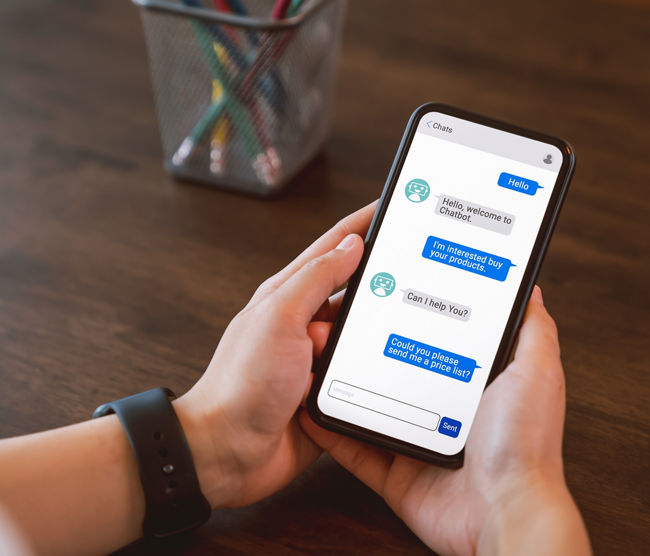 Digital chatbot and sent to recipient on mobile, hand using smartphone, Artificial intelligence, innovation and technology.