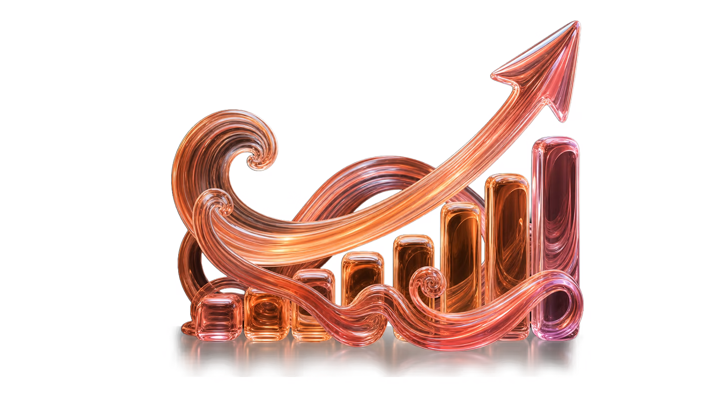 Abstract glass arrow rising over bar chart
