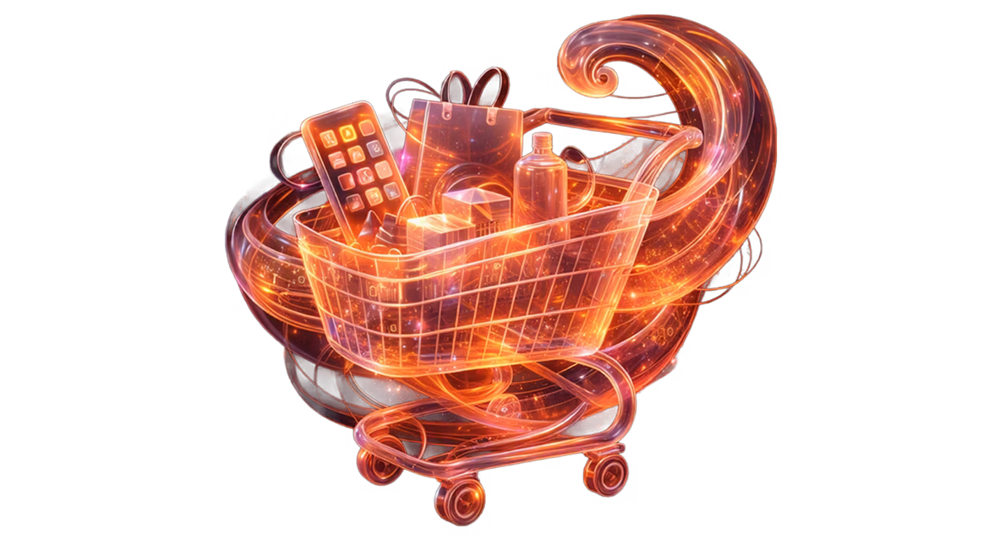 Glowing digital shopping cart with products