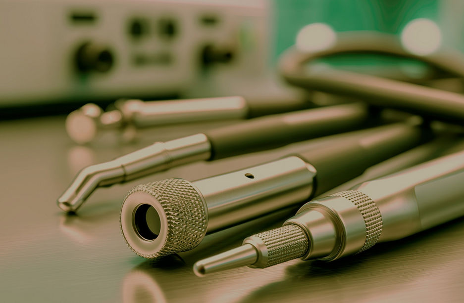 An endoscopic examination in progress, the tools are in focus; sharp focus, clean background - equipment sterile tools