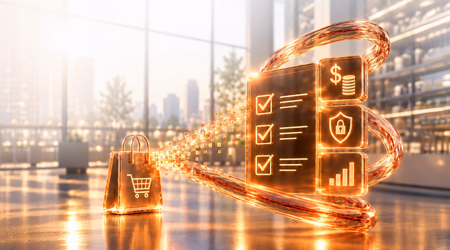 Futuristic digital shopping and finance icons