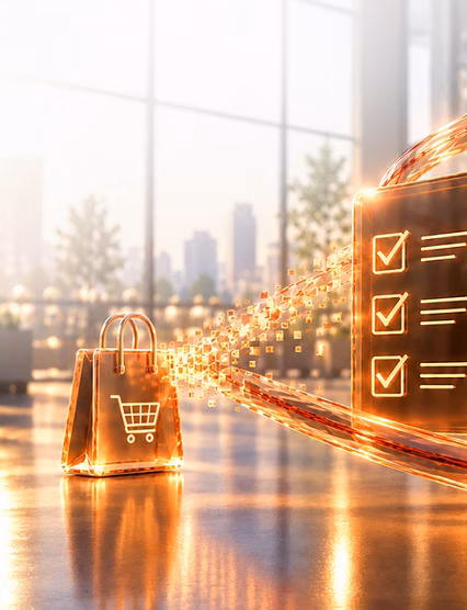 Futuristic digital shopping and finance icons