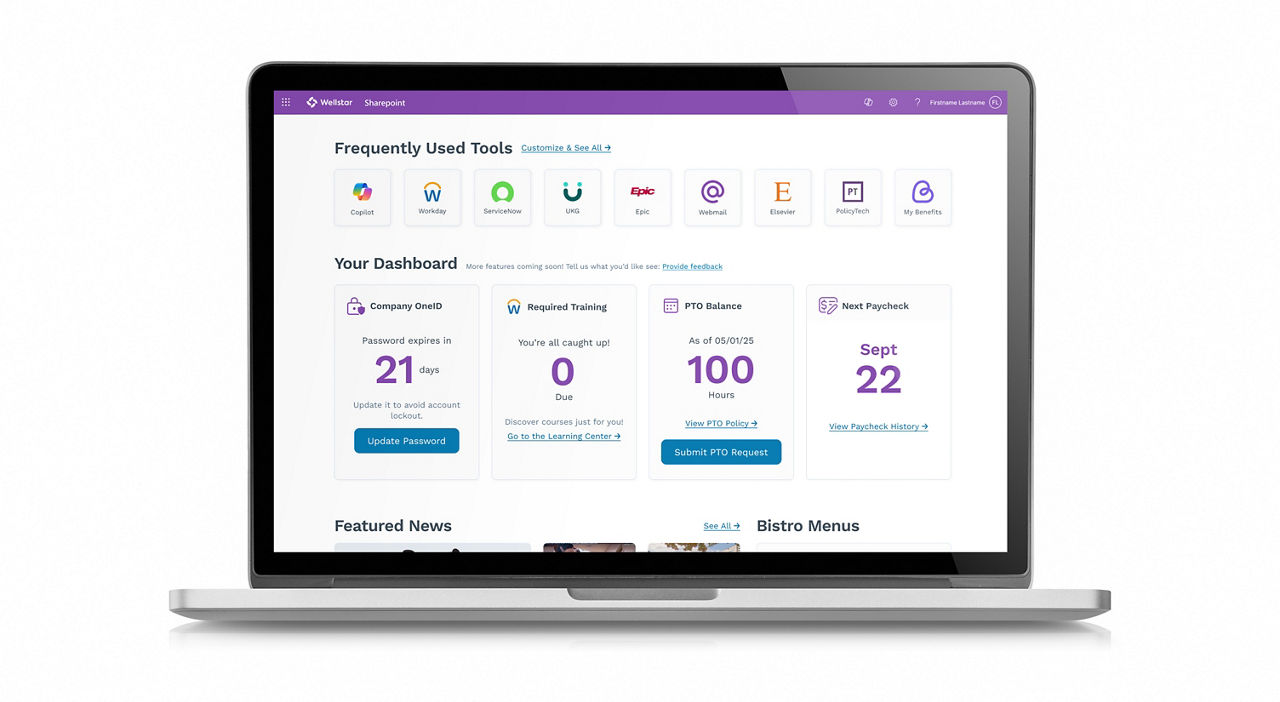 Desktop view of Wellstar intranet interface