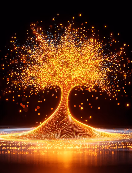 Witness the agentic evolution of AI depicted as a luminous tree symbolizing growth in a digital cosmos.