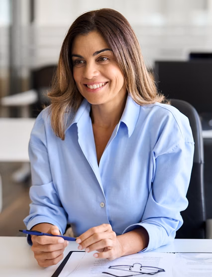 Smiling professional female hr having job interview meeting with male recruit. Happy middle aged business woman financial advisor, bank manager consulting client working in corporate office.