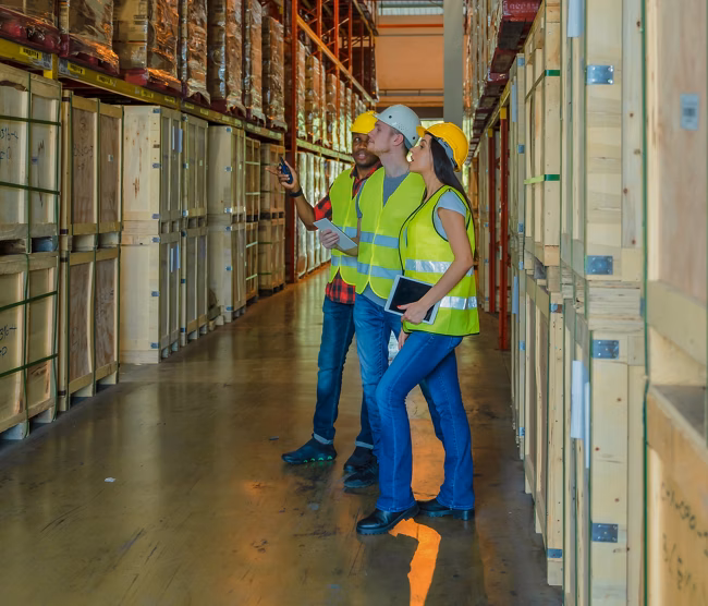 diverse factory warehouse working team working together for inventory inpection as teamwork