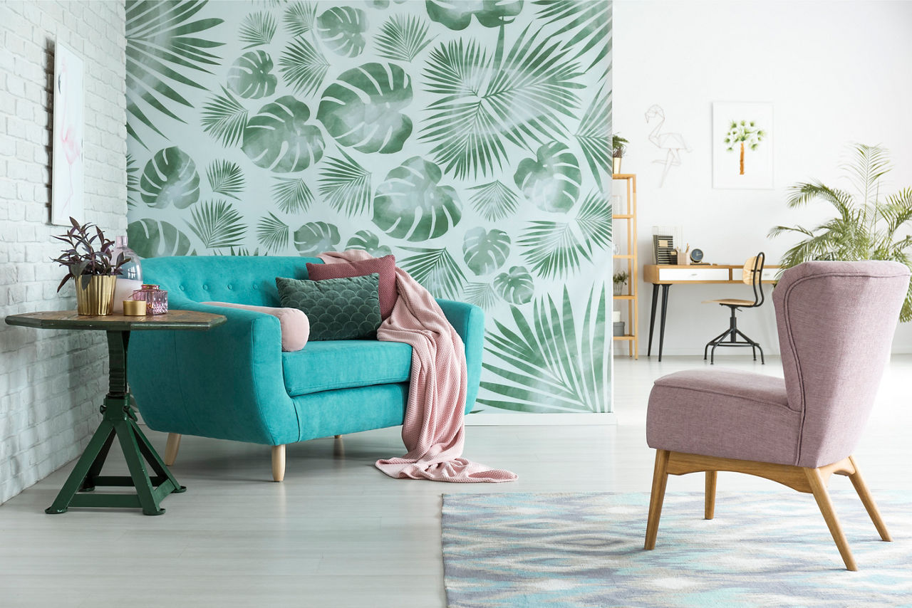 Tropical Flair Wallpaper for Living Space - Aditya Birla Paint