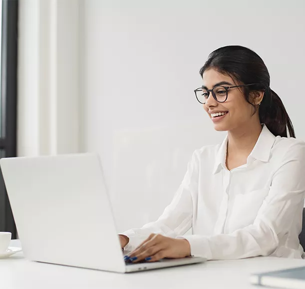 Business woman working in office. Student girl using laptop computer at home. Casual business, distance studying, internet marketing, meeting online concept