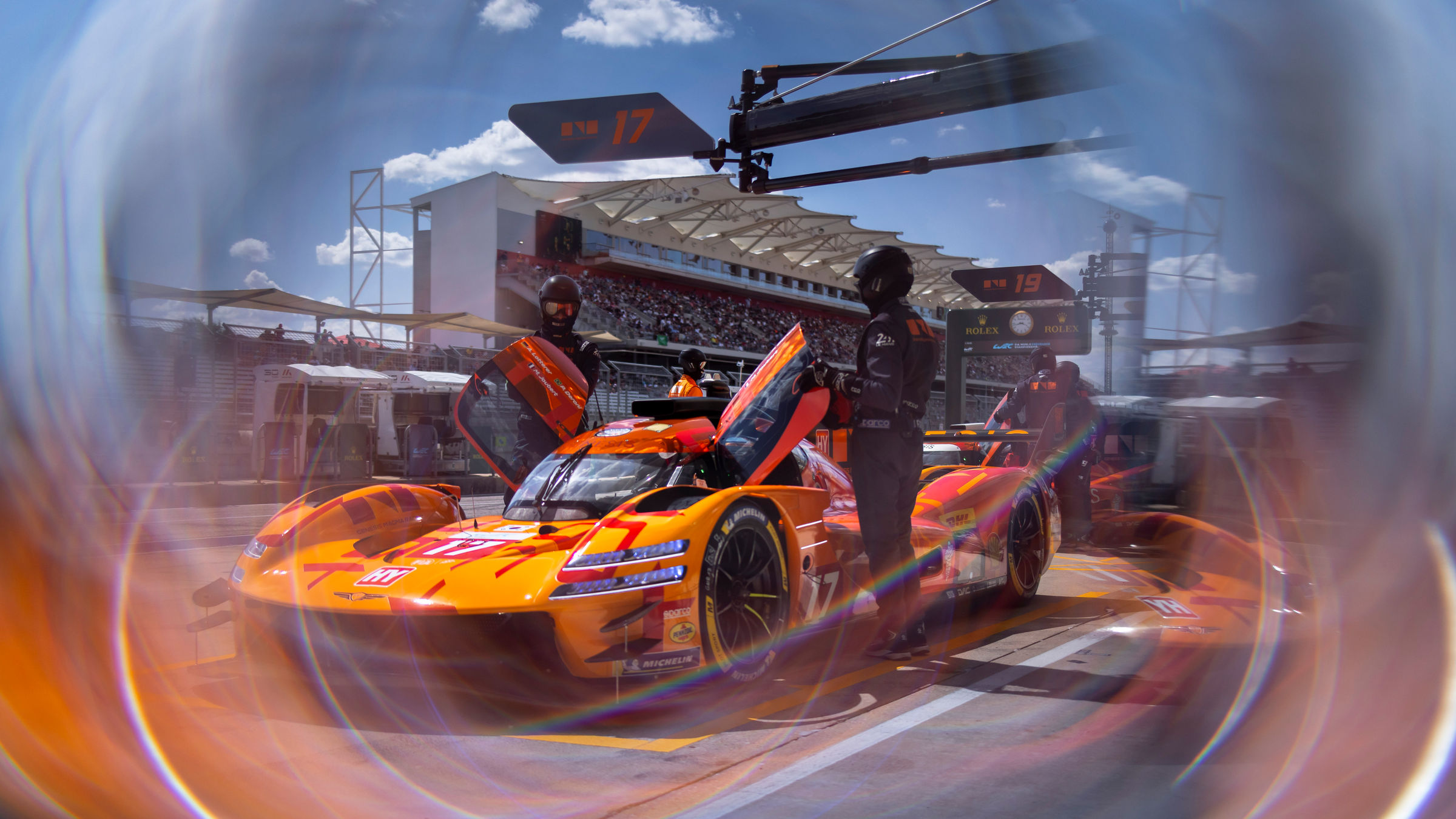 Genesis No. 17 receives pit lane service during the WEC Lone Star Le Mans at COTA.