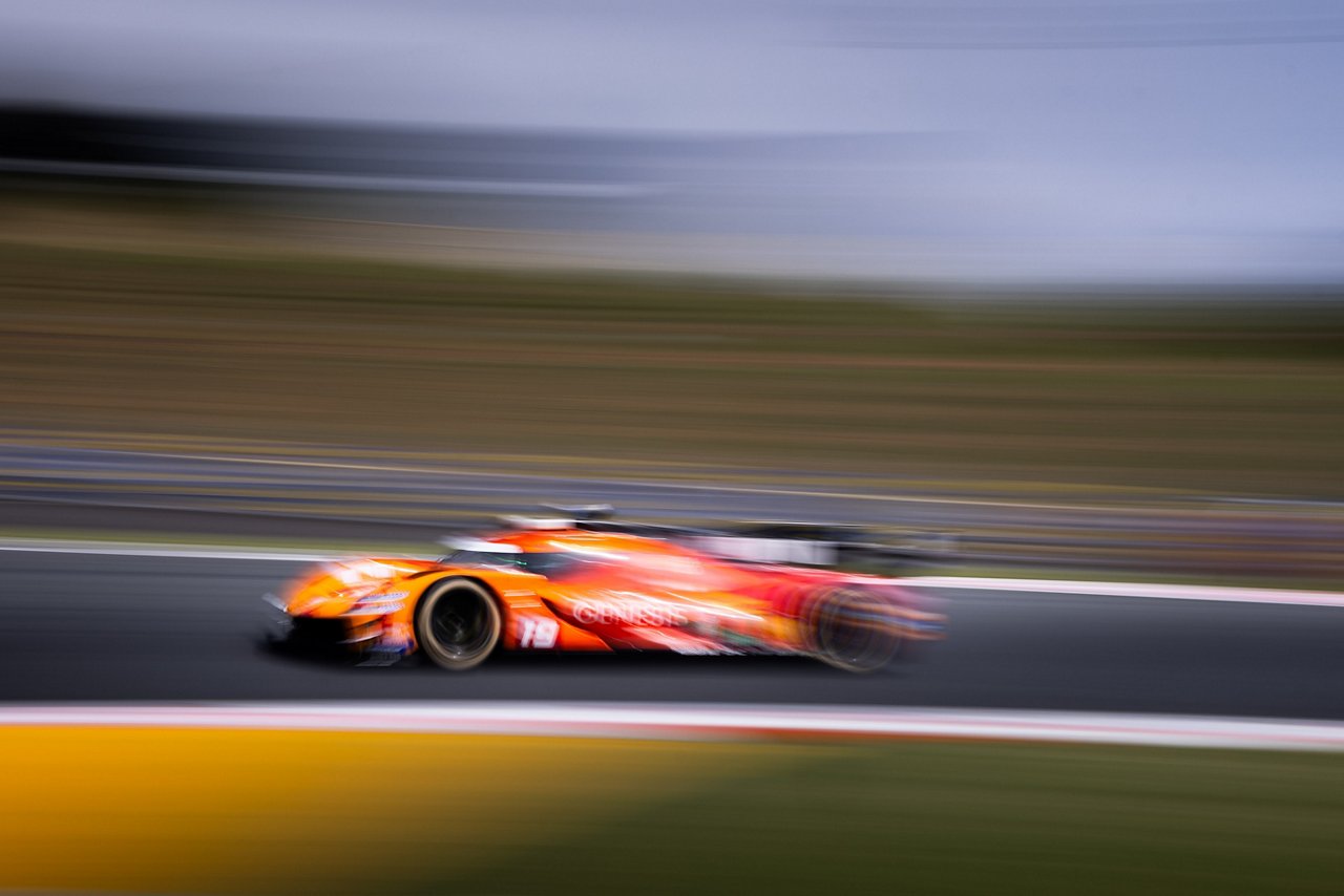 GMR-001 Hypercar racing at high speed during the WEC Fuji race.