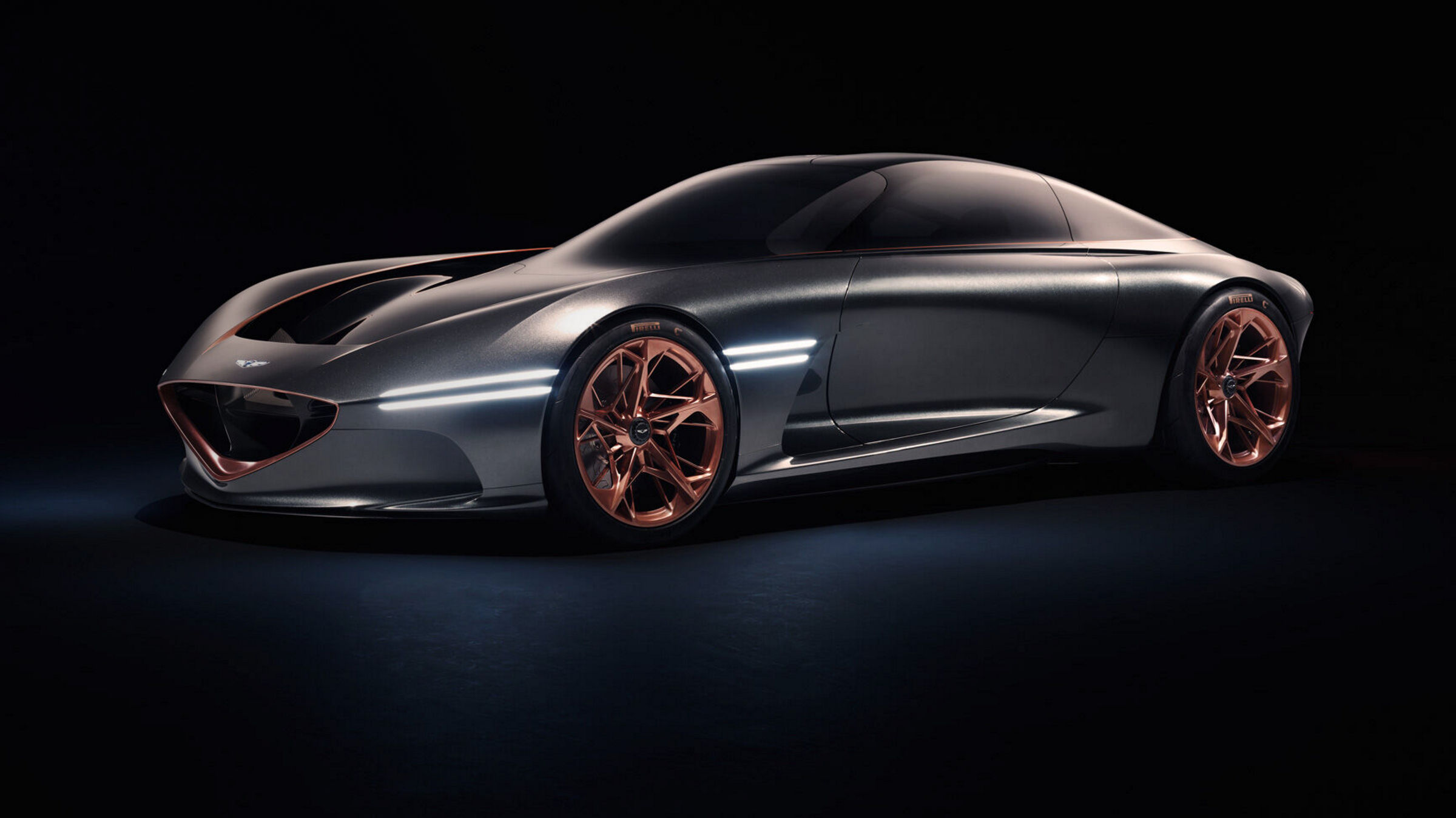 Sleek and futuristic Genesis Essentia with copper alloy wheels.