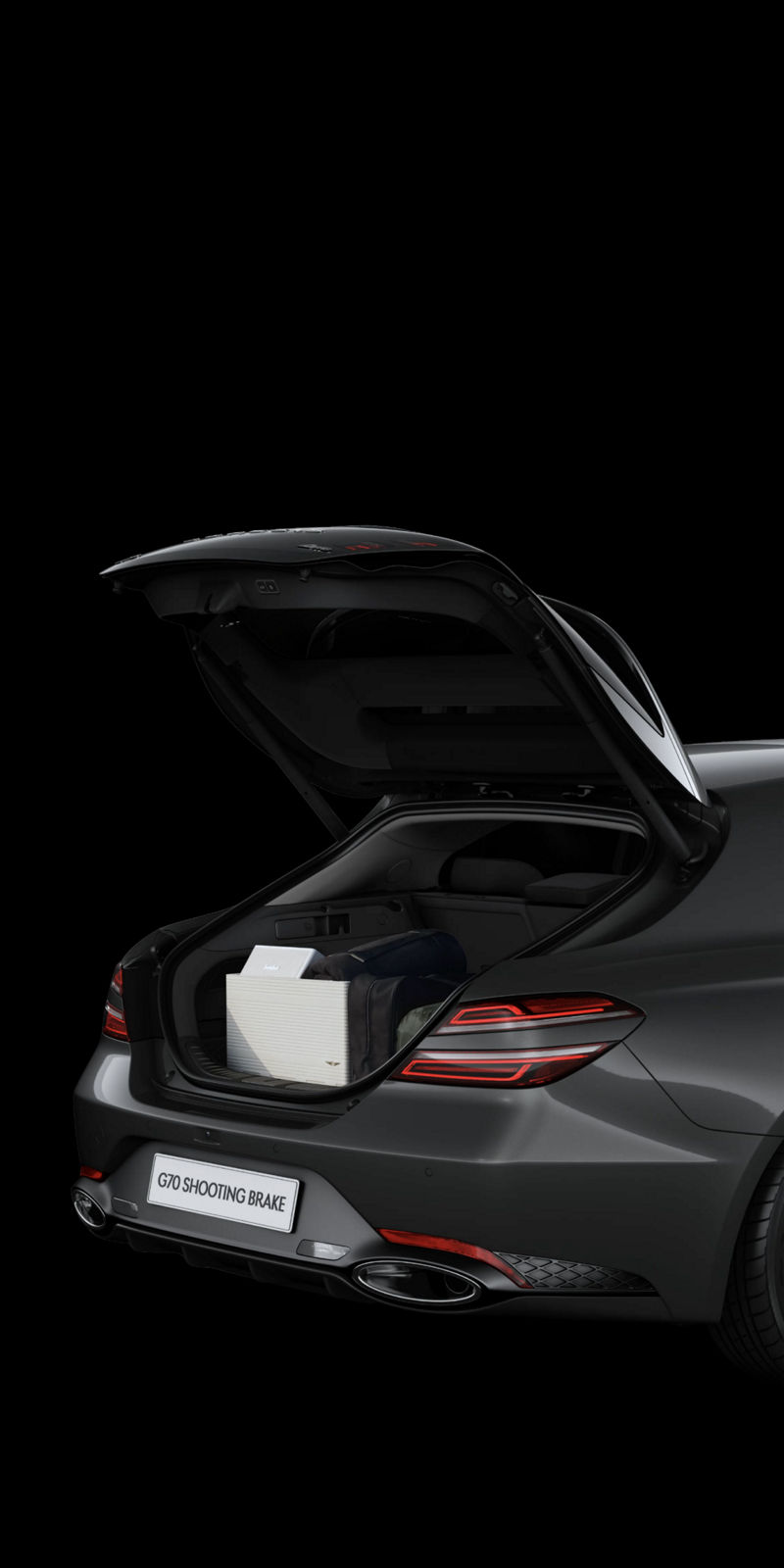 The G70 Shooting Brake with its trunk open, showcasing the ample cargo space and sleek rear design