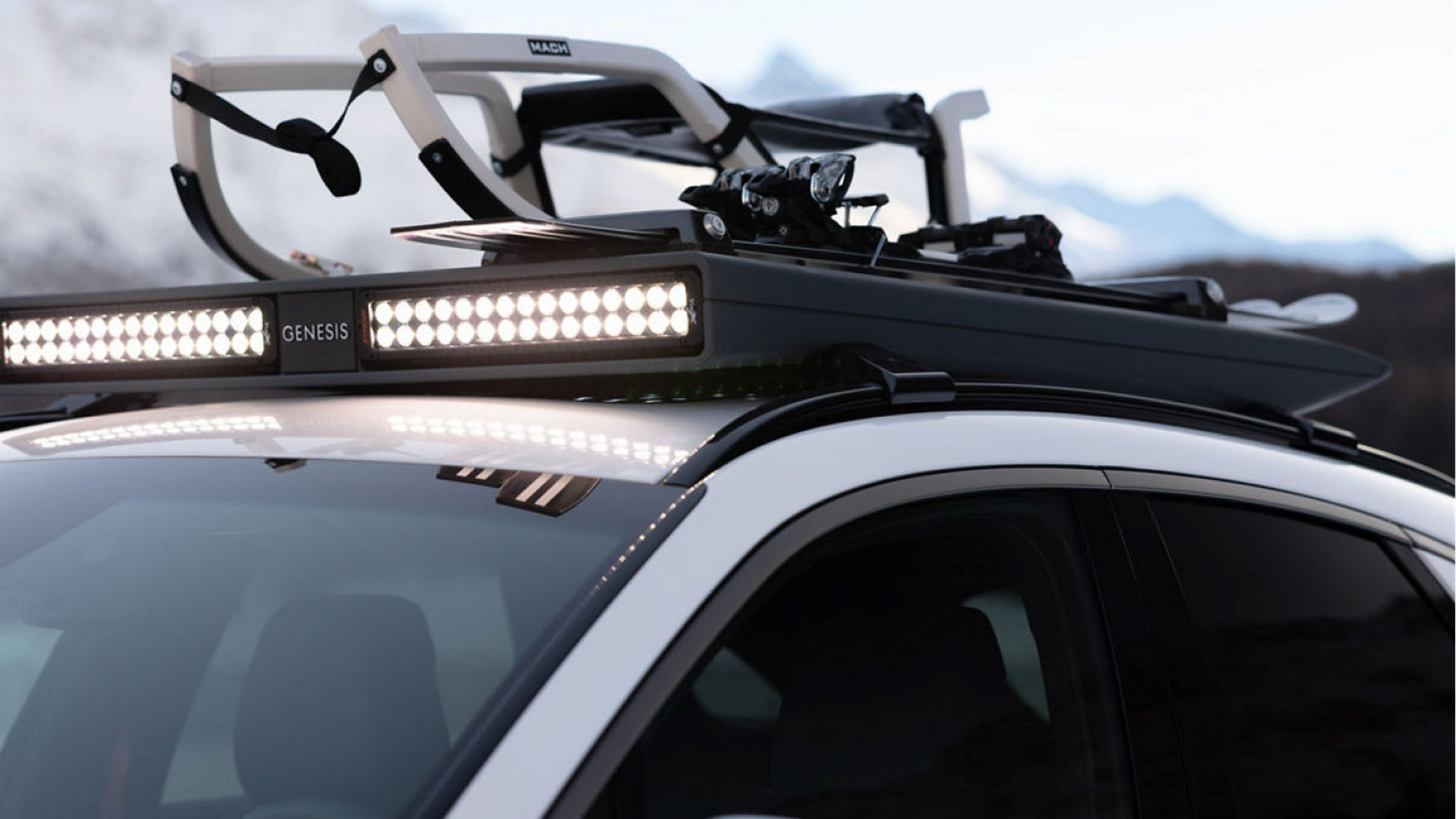 Genesis GV70 Snow Concept detail roof rack with sled outdoor