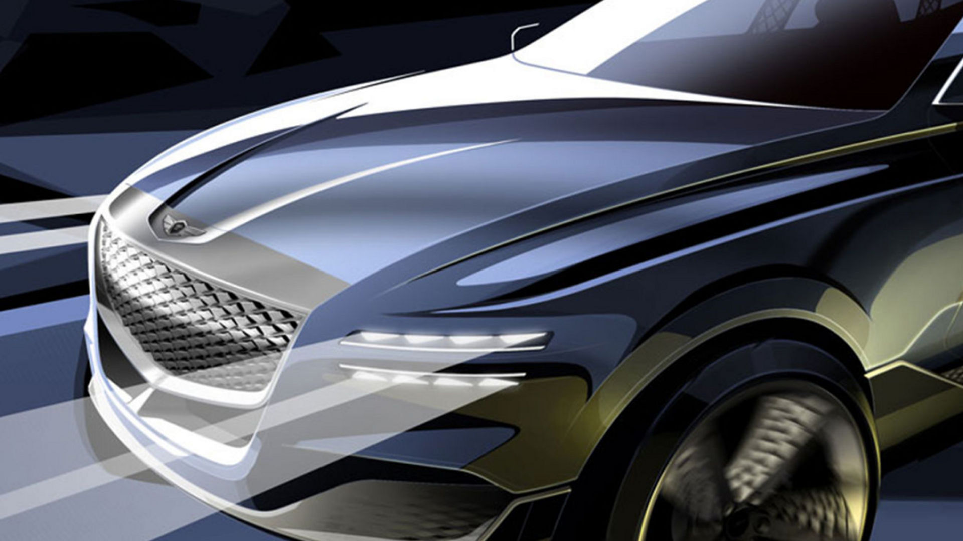 Stylized rendering of the Genesis GV80 Concept highlighting its dynamic grille and sleek design