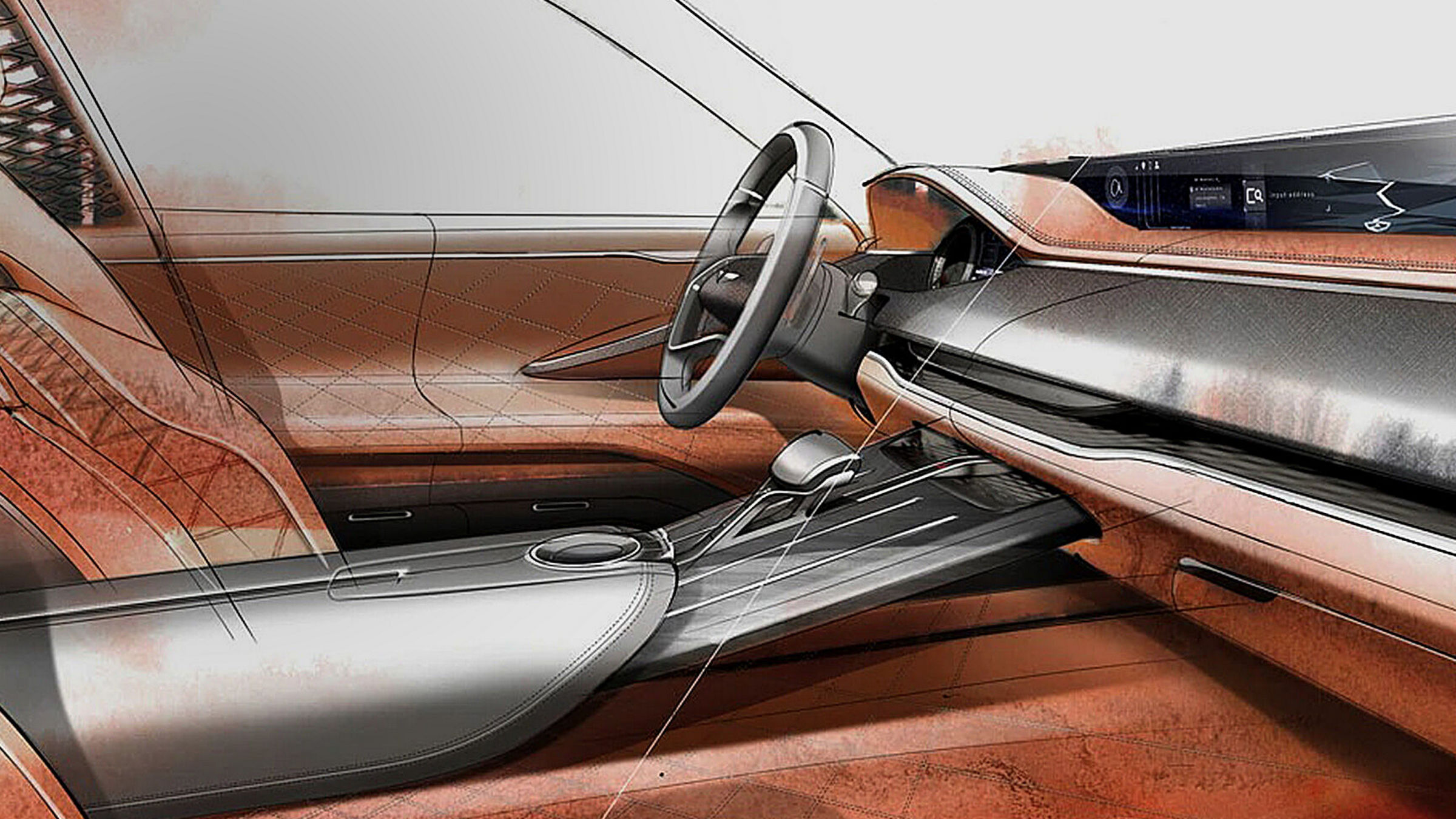 Interior sketch of the Genesis GV80 Concept showcasing its modern and elegant design