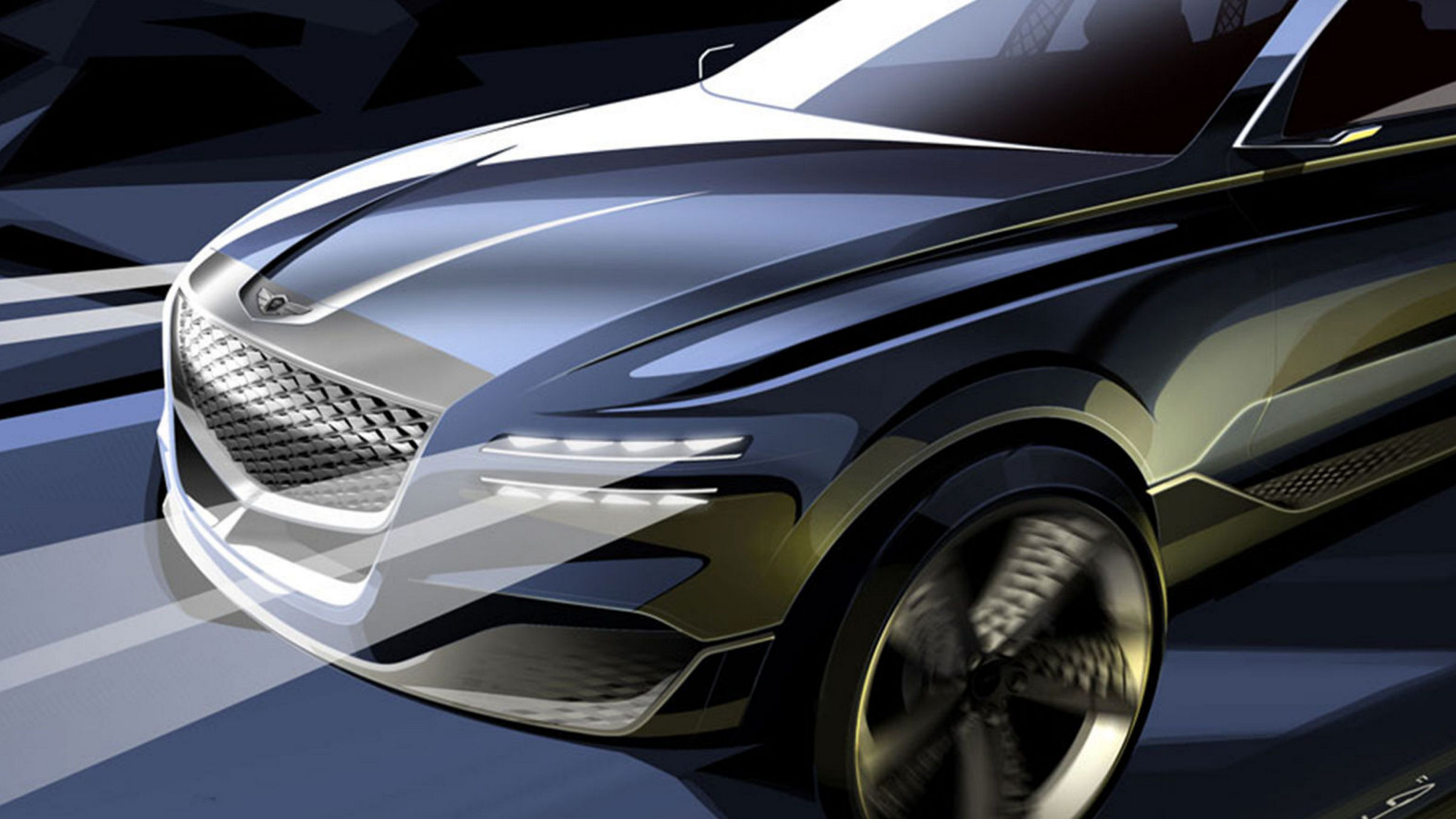 Dynamic sketch of the Genesis GV80 Concept with a bold grille and sleek headlights