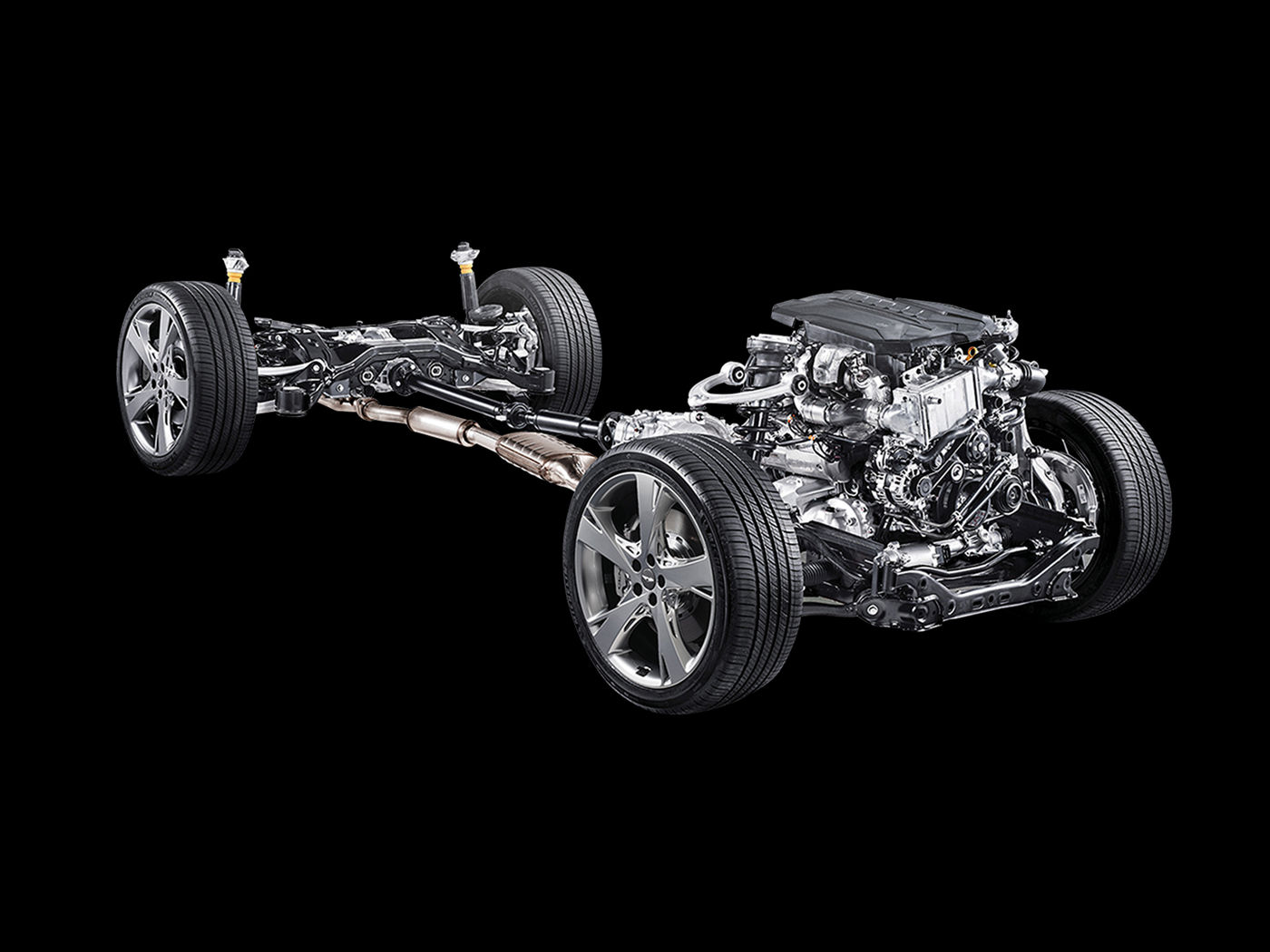 GV80 Powertrain showing the engine, transmission, and drivetrain components.