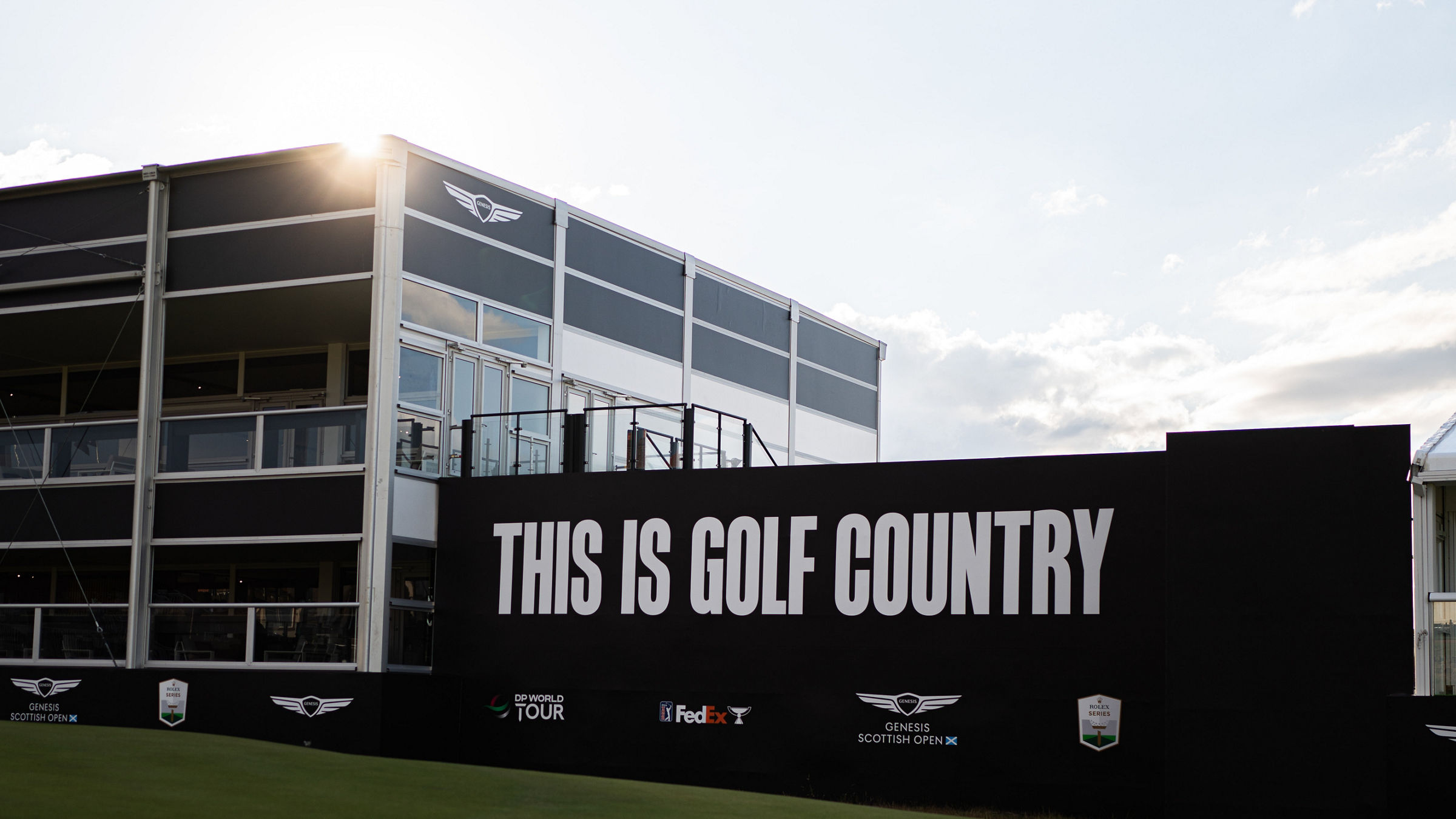 Building at the Genesis Scottish Open 2024 with the slogan 'This is Golf Country'