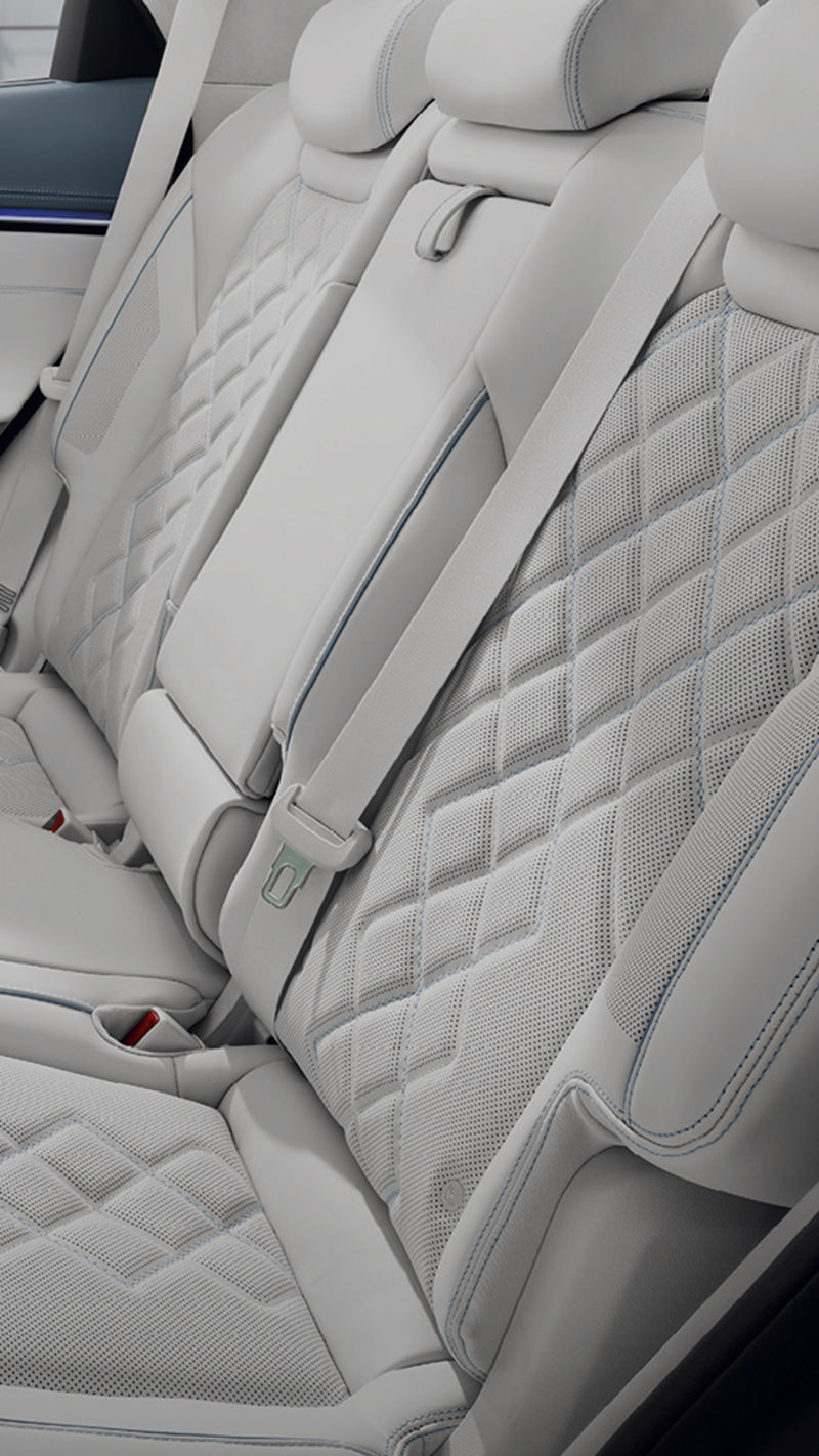 Vista del asiento trasero desde la puerta abierta del vehículo. Está todo perfectamente ordenado.