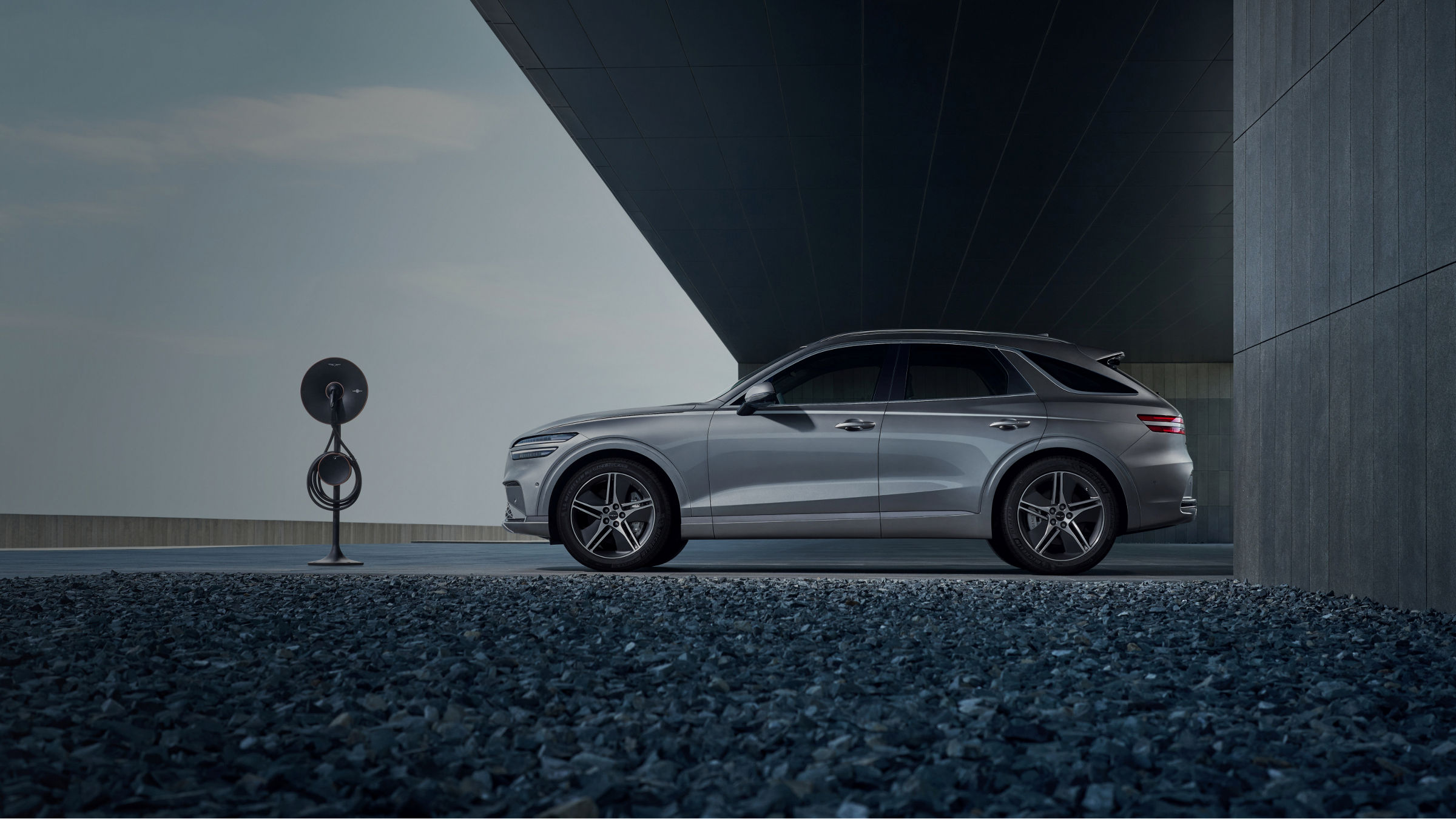 Genesis Electrified GV70 all-electric luxury SUV exterior shot showcasing design.