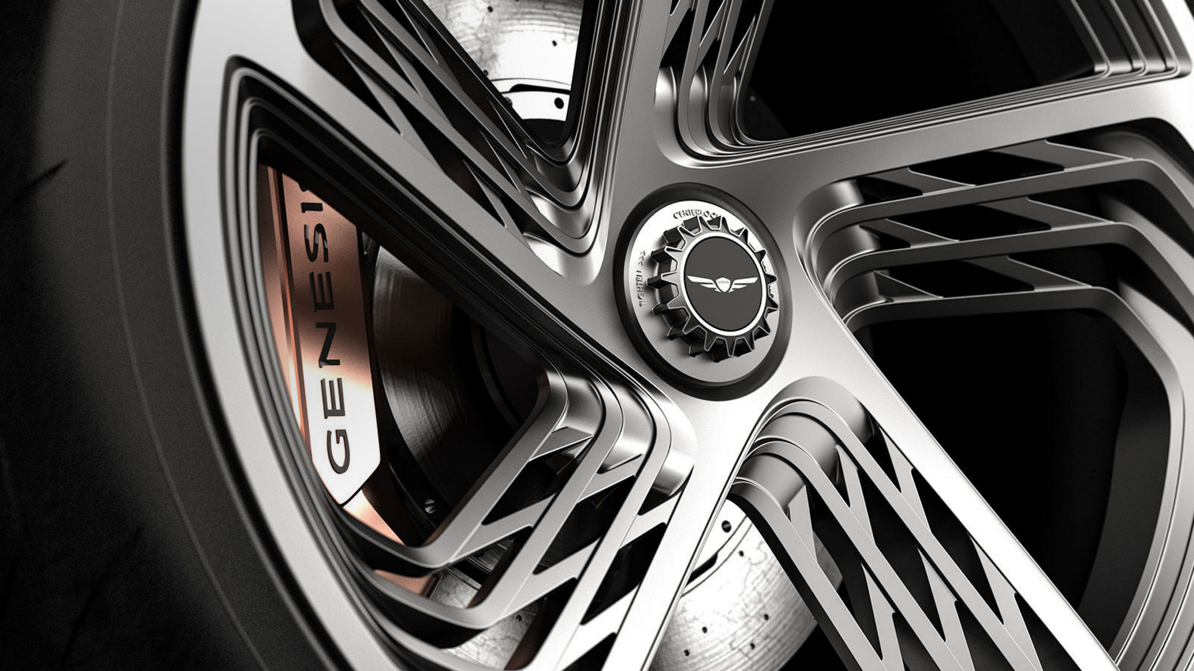 Close-up of the intricate wheel design of the Genesis Mint Concept, featuring bold and futuristic aesthetics