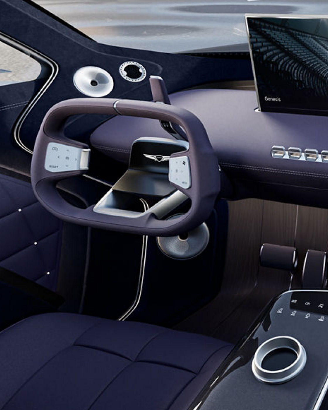 The driver's seat of the Genesis Neolun Concept is shown