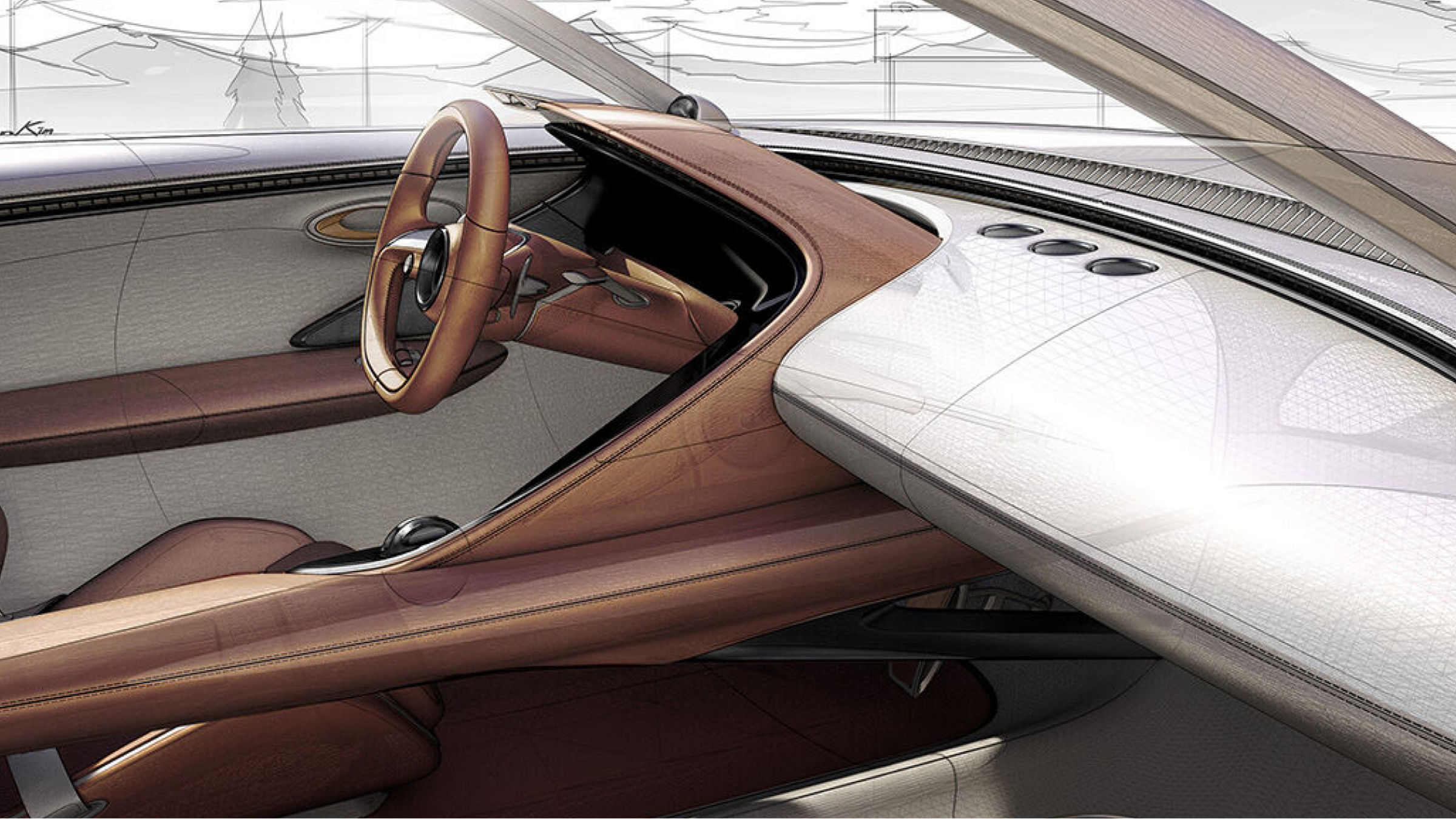 Sketch of the steering wheel and dashboard of the Genesis X Concept