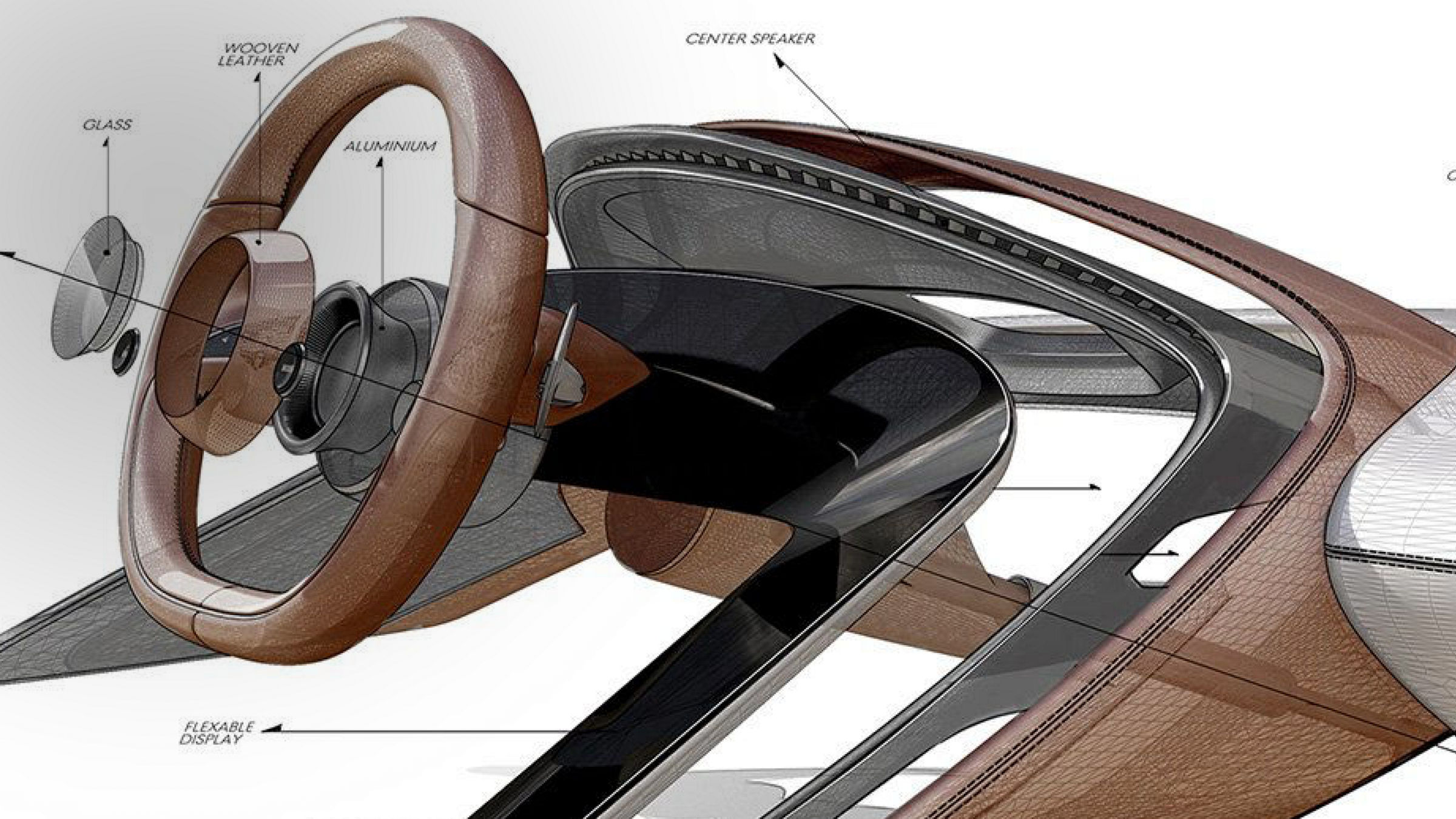 Sketch of the steering wheel and dashboard of the Genesis X Concept