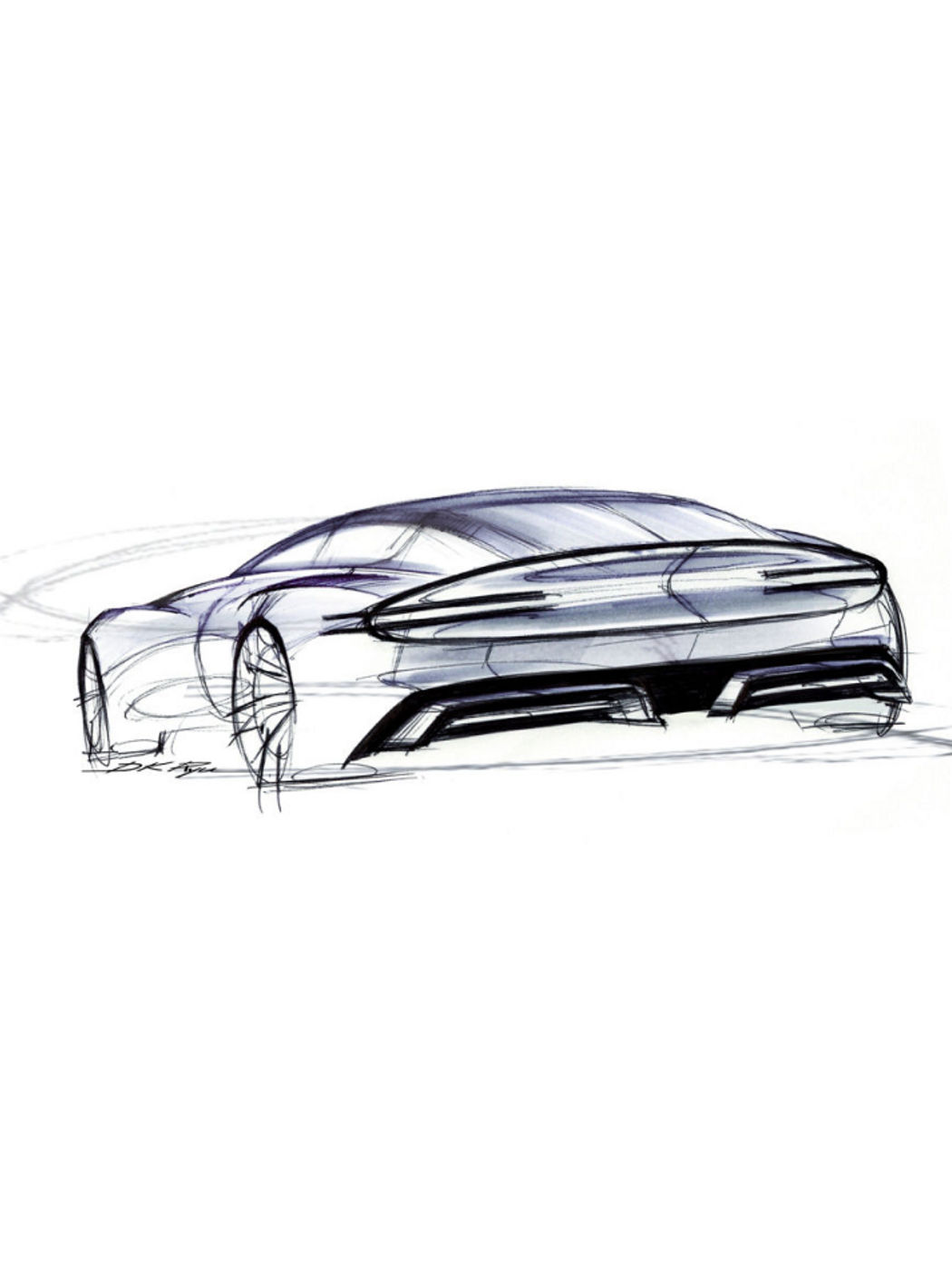 Rear sketch design of the Genesis X Speedium Concept showcasing sleek and aerodynamic styling