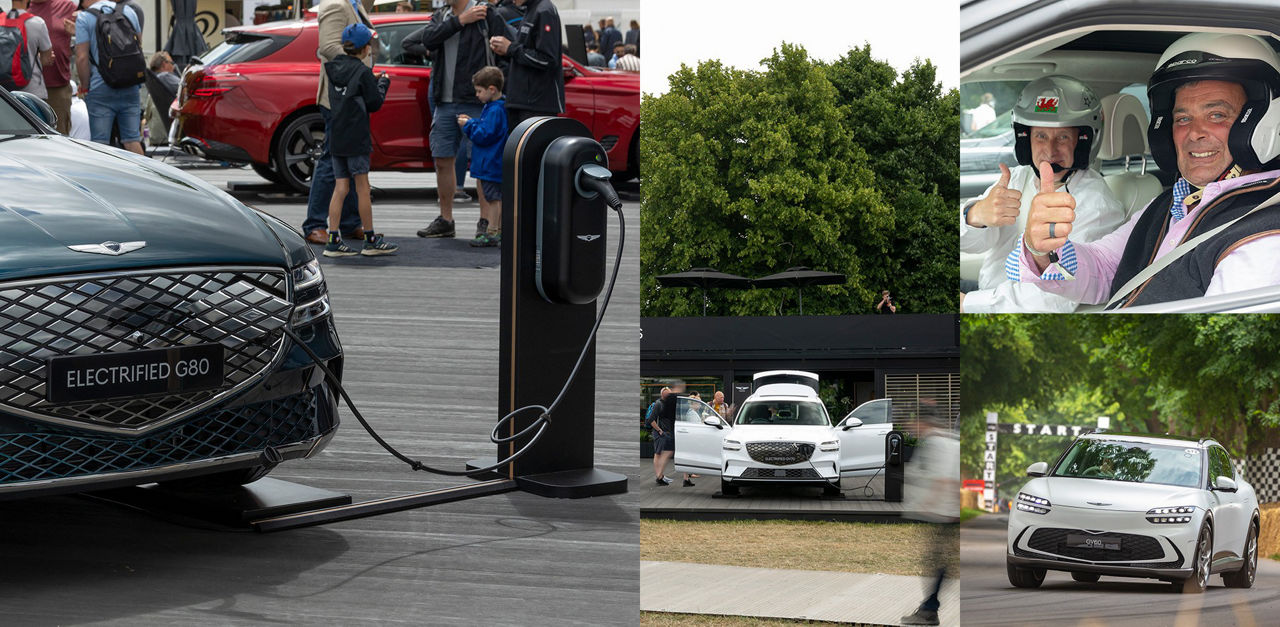 Collage of the Mobile Lounge with eG80, GV60 and eGV70 at the charging station