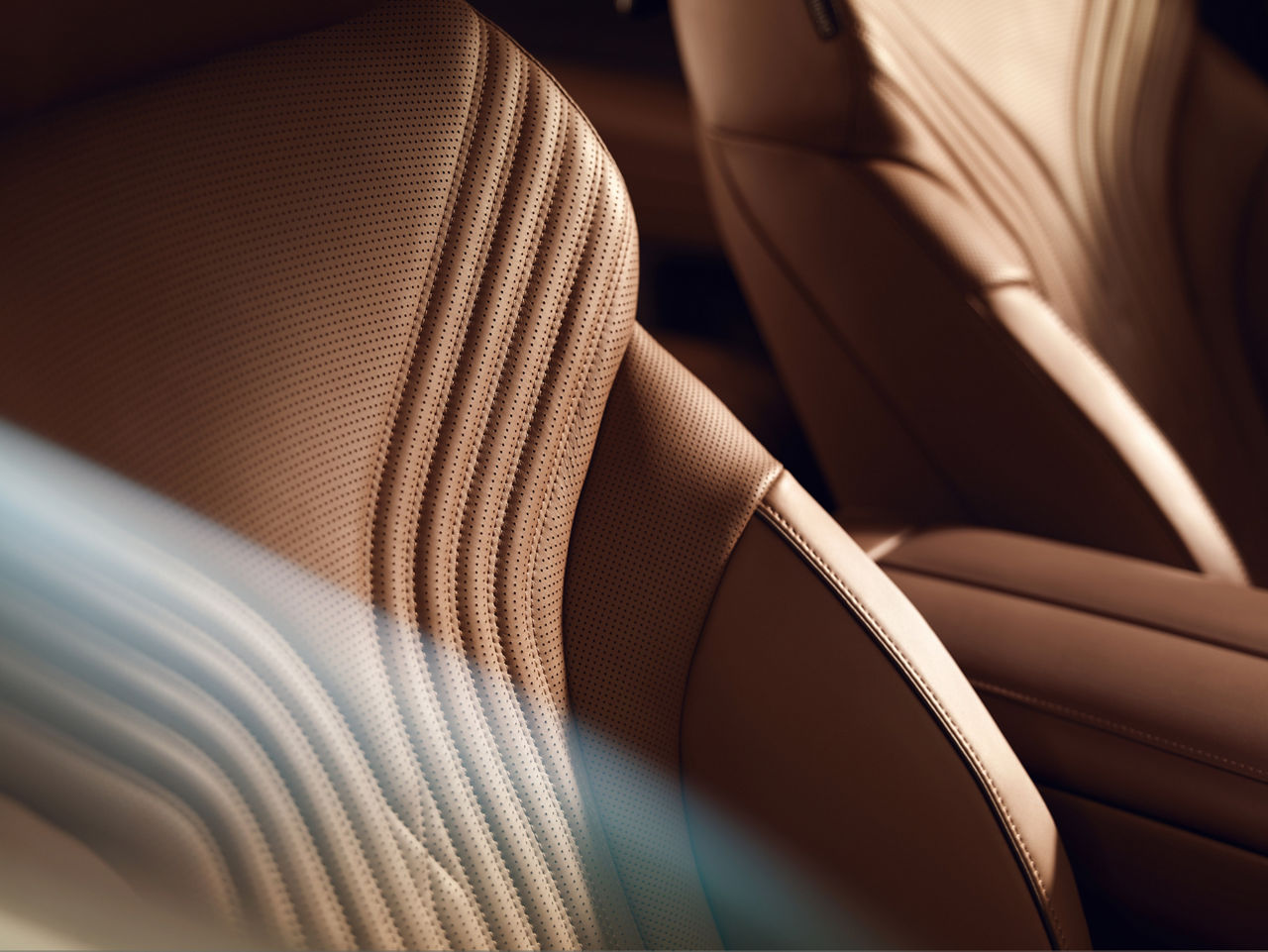 Close-up of brown leather car seats