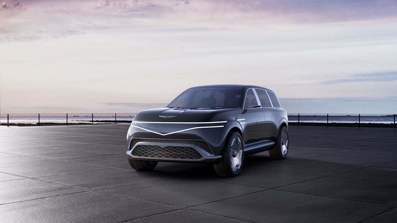 Genesis Neolun Concept SUV in front of the coast exterior front view