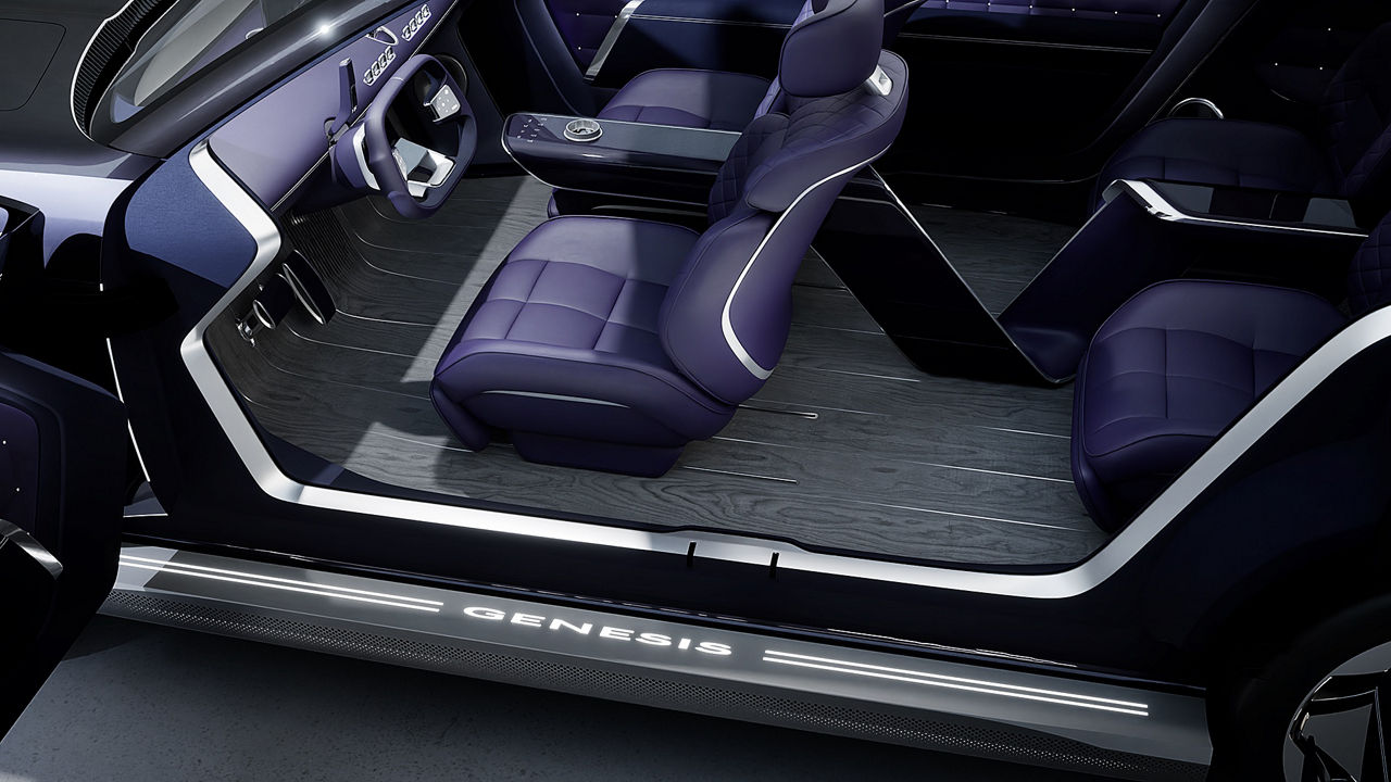 Genesis Vision SUV Neolun concept - purple seats side view