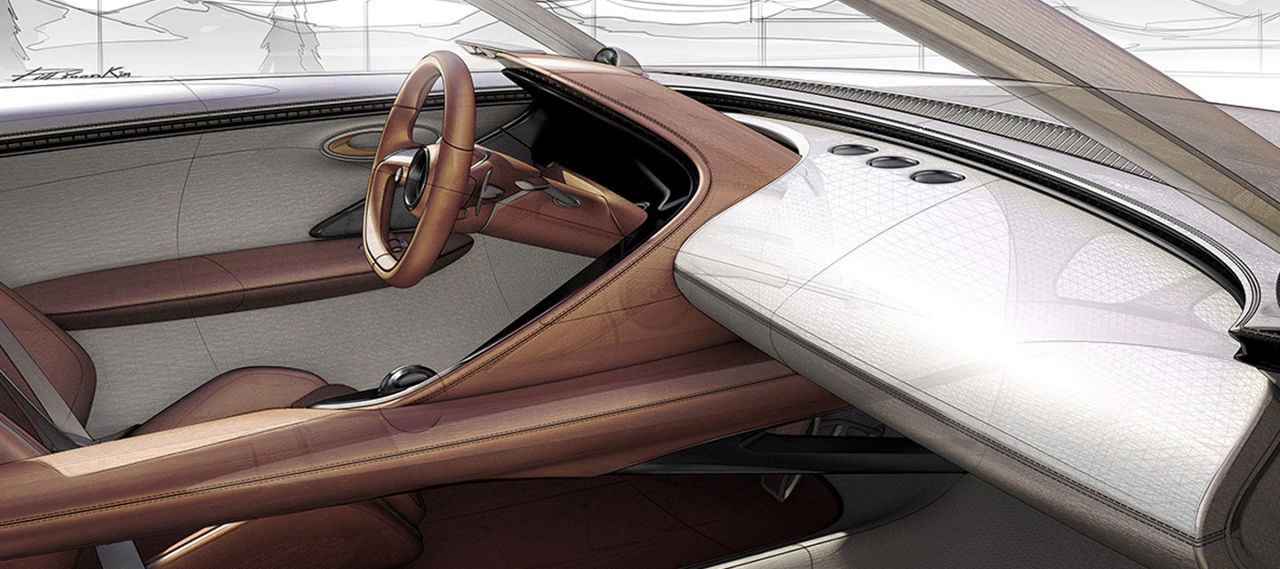 Sketch of the steering wheel and dashboard of the Genesis X Concept