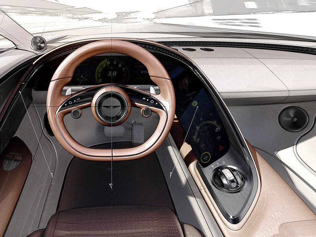 Sketch of the steering wheel and dashboard of the Genesis X Concept