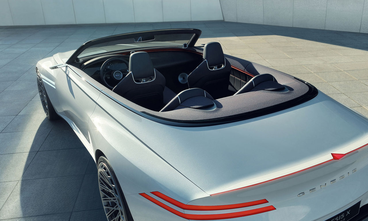 Genesis X Convertible in white from diagonally behind