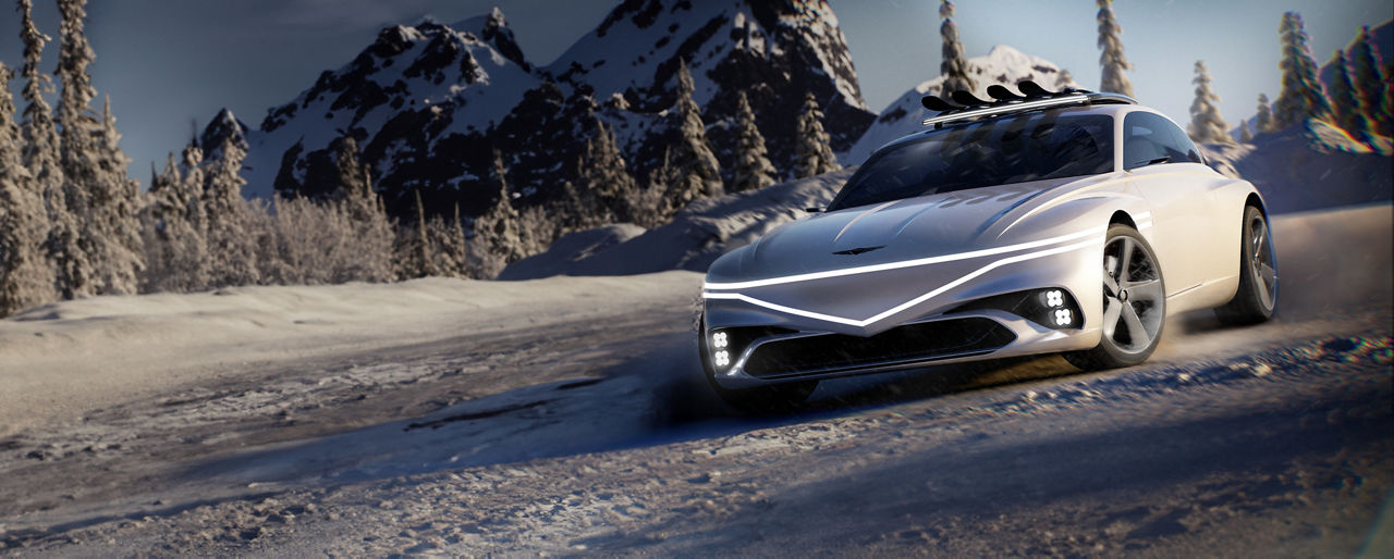 Genesis X Snow Speedium drives on snow in the mountains