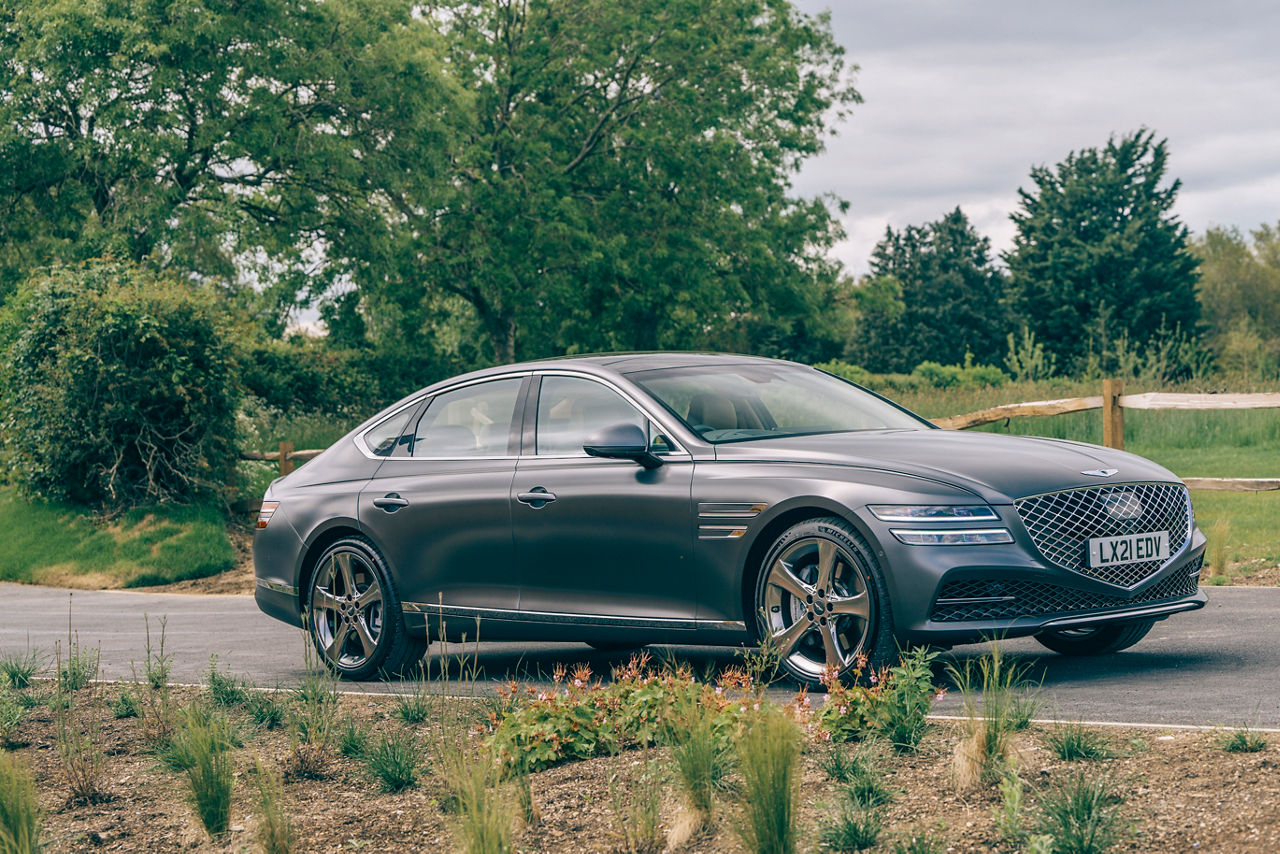 Genesis G80 parking in nature