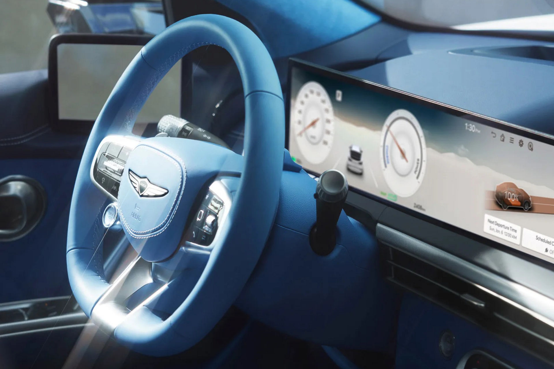 The interior of the driver's seat of the GV60 vehicle is enlarged.