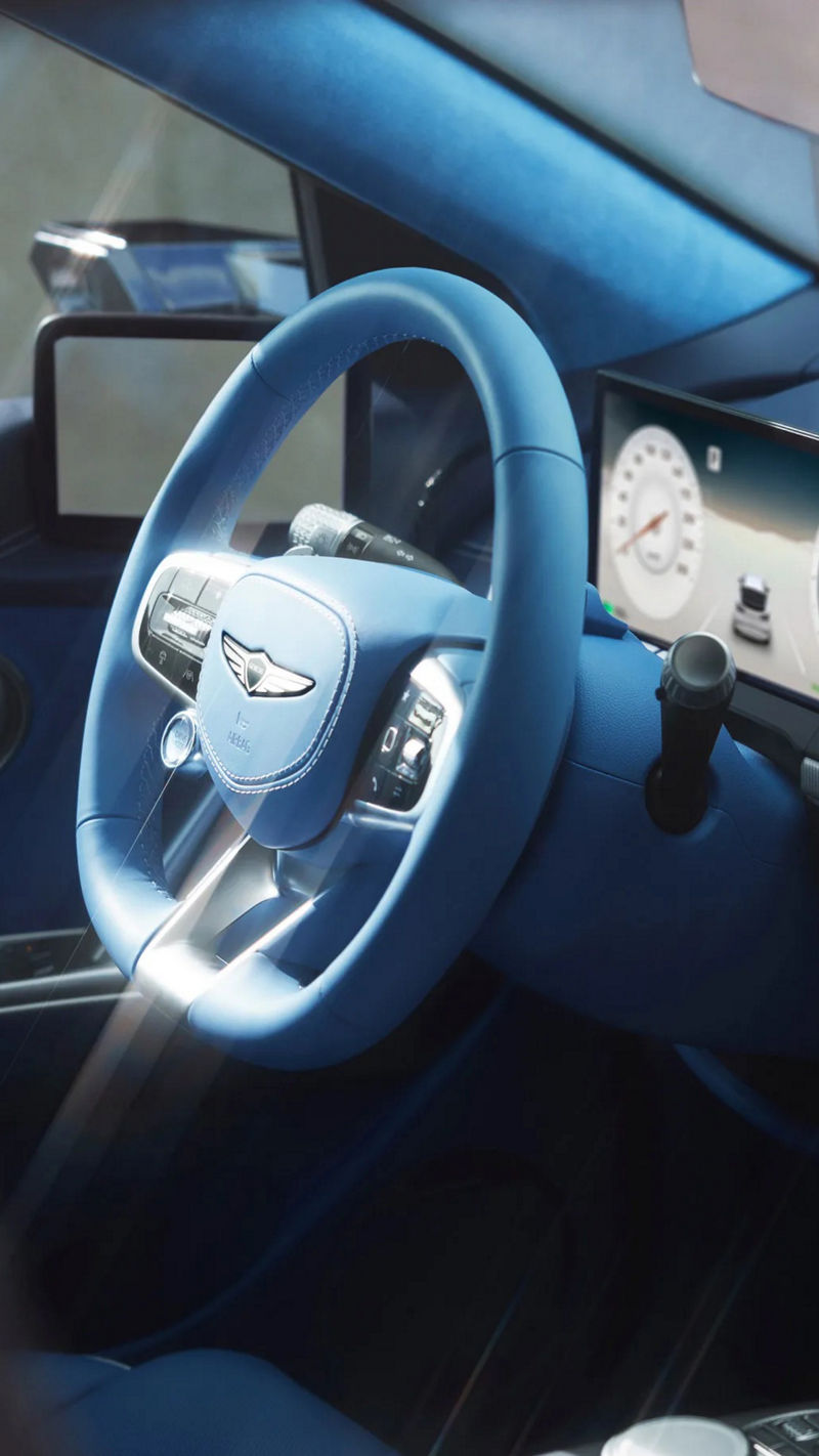 The interior of the driver's seat of the GV60 vehicle is enlarged.