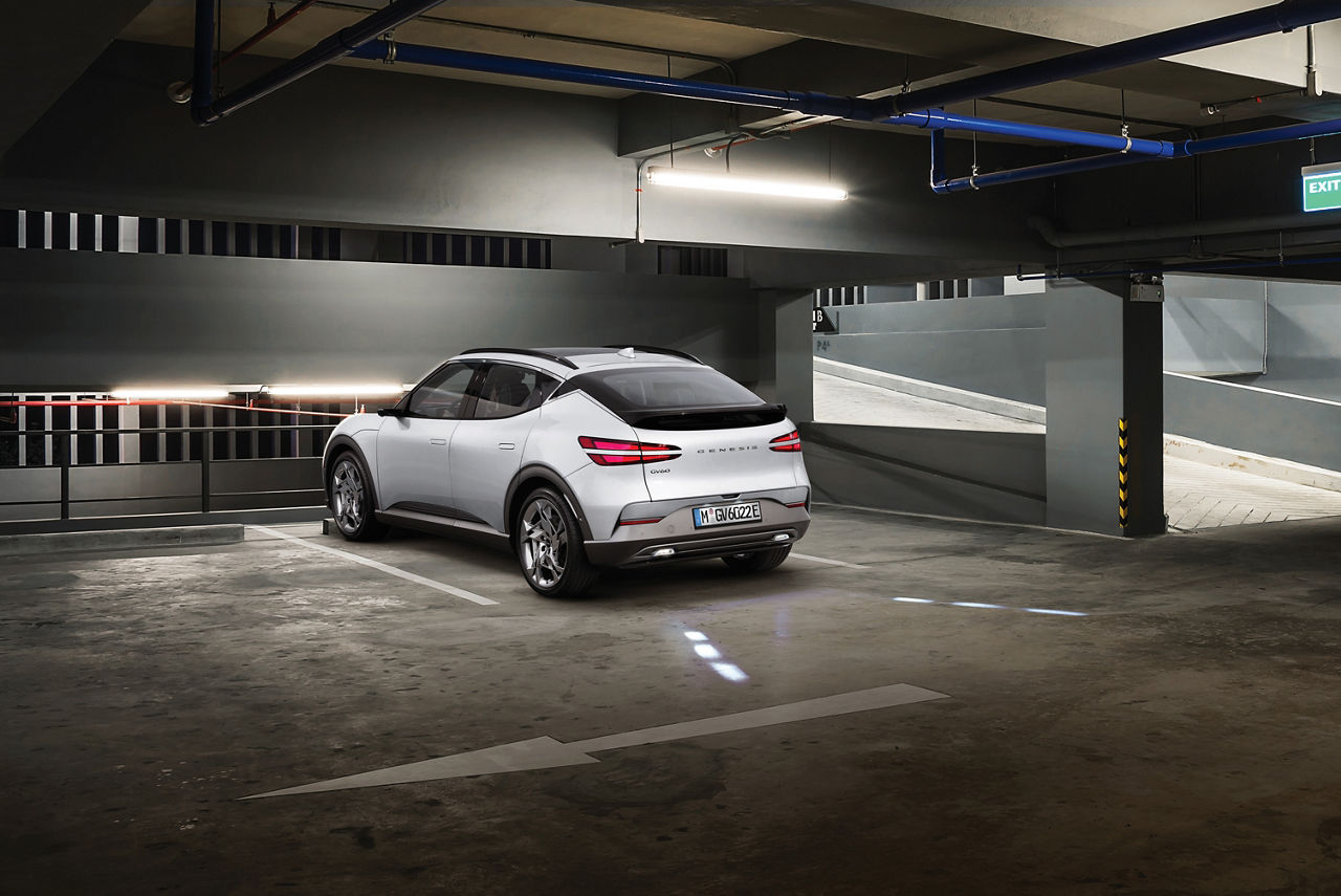 White car in an underground car park