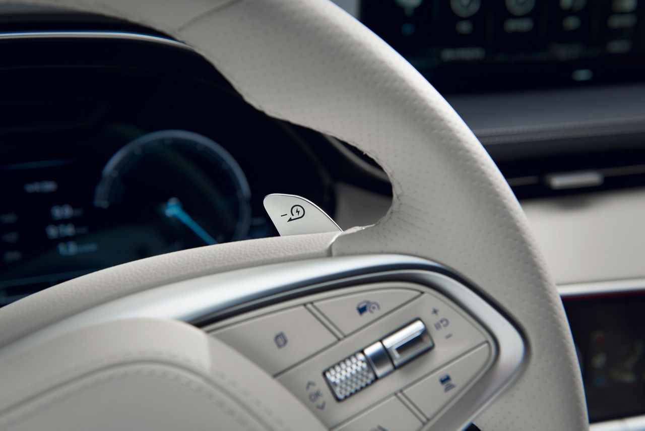 Close-up of the steering wheel in a car