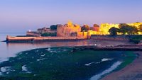 Fort Diu at night. Daman and Diu, India