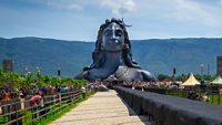 adiyogi lord shiva statue from unique different angles image is taken at coimbatore india showing the god statue in mountain and sky background. This is the symbol of faith in God.