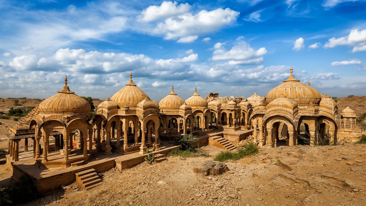 Panorama of Bada Bagh cenotaphs, Jaisalmer, Rajasthan, India