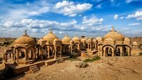 Panorama of Bada Bagh cenotaphs, Jaisalmer, Rajasthan, India
