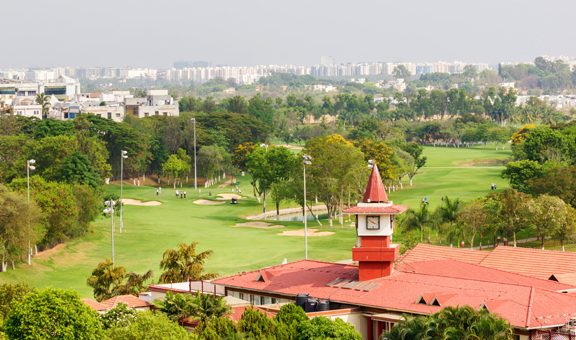 Karnataka Golf Association golf course in Bangalore. This view is taken from the Hotel Royal Orchid at entrance of the course.